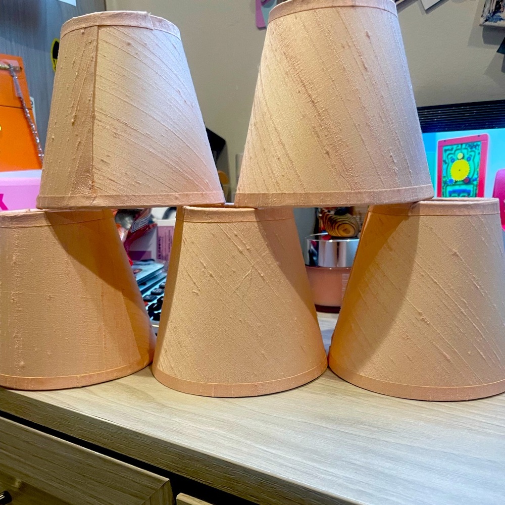 Set of 5 pink raw silk chandelier Lamp Shades